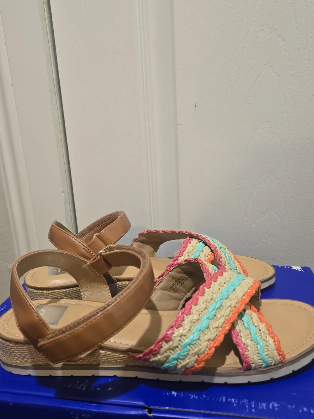 Dolce Vita Girls Tan Sandals with Multicolor Braided Straps